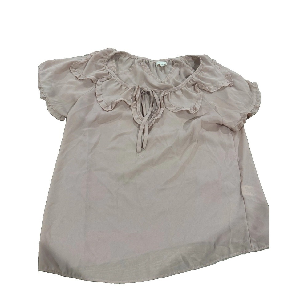 Max Studio Women's Medium Blush Pink Ruffle Tie Neck Flutter Sleeve Blouse